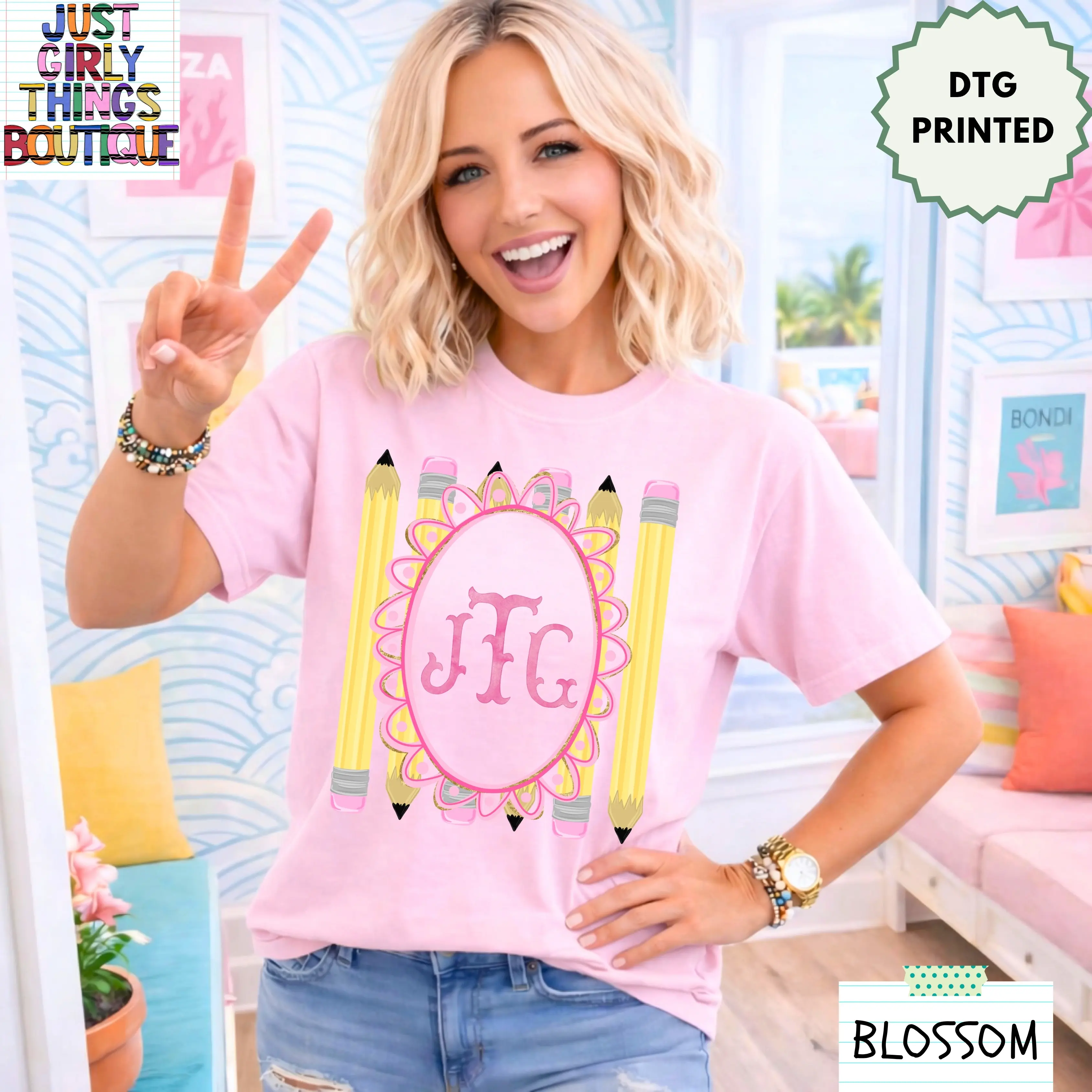 Custom Teacher Monogram Shirt (Leave First Name Initial, Last Name Initial, Middle Name Initial in Notes at Checkout), Custom Teacher Name Shirt, Personalized Name Shirt, Custom Monogram Shirt, Teacher Monogrammed Shirt, Grandmillennial teacher Shirt