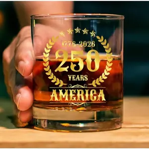10oz Whiskey Glass | Fathers Day and Anniversary Gift for Husband, America 250th Anniversary, Patriotic Beer or Whiskey Glass, Hand Wash Only, Reusable Glass