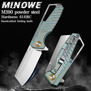 High-quality M390 steel folding pocket knife with a titanium alloy handle and pocket clip, suitable for outdoor camping, hiking, travel, and fishing; also great as a gift