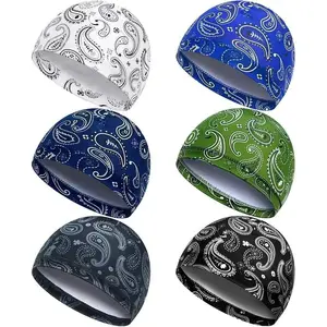 6pcs Sweat-Wicking Men's Cooling Skull Caps - Paisley Pattern, Breathable Beanie Helmet Liners For Cycling &Running, Multicolor