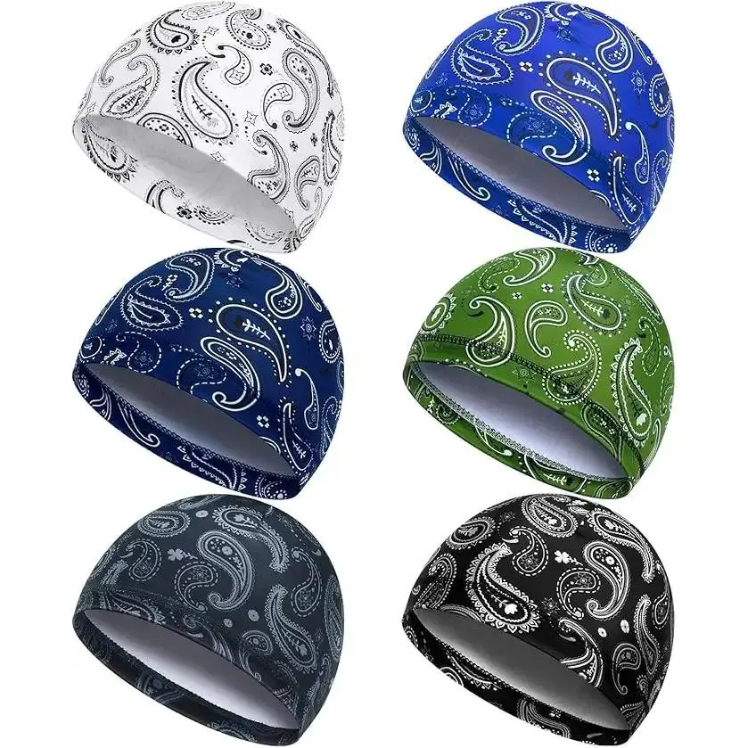Men's 6pcs Sweat-Wicking Fitted Skull Cap Beanie Helmet Liners - Paisley Pattern, Breathable, Cooling for Cycling, Running, Multicolor, Beanie Fitted, Head Cover, Breathable Ventilation Cap, Lightweight Breathable Beanie