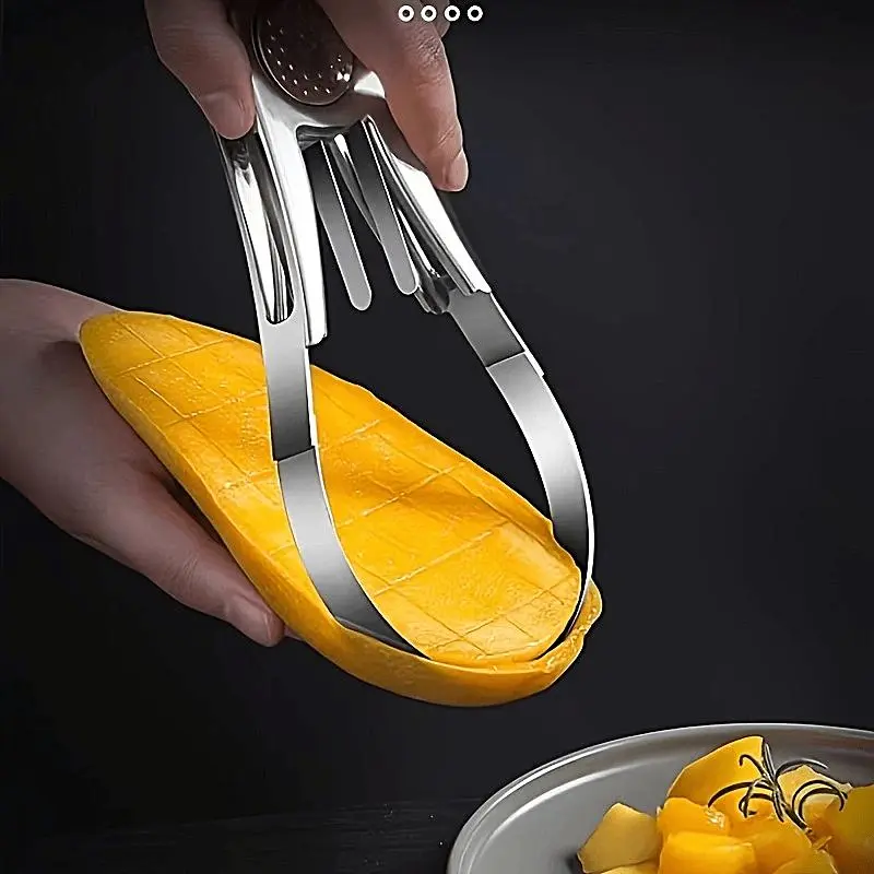 1pc Stainless Steel Mango Cutter - Creative Fruit Peeling Tool, Mango Slicer, Watermelon Melon Divider, Practical Folding Kitchen Knife for Pulp Extraction, Ideal for Shops