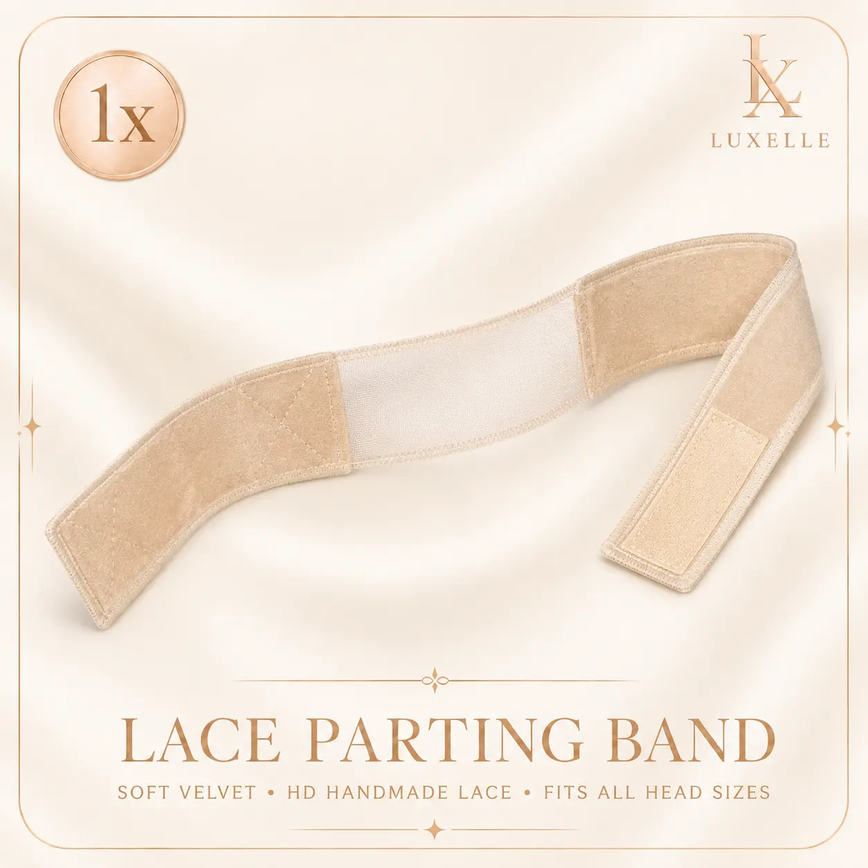 Wig Lace Parting Band - Adjustable Soft Velvet Headband with Center Lace, 5 cm High-Grip Hook-and-Loop Closure, HD Handmade Detail, Universal Wear, 1 Piece