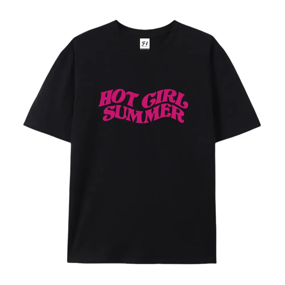 100% cotton short-sleeve shirt，Unisex Oversized Hot Girl Summer Printed Craft T-Shirt, Wavy Font Soft Cotton Drop Shoulder Top, Casual Statement Tee, summervibes, Juneteenth 2026, Independence Day, Back to School