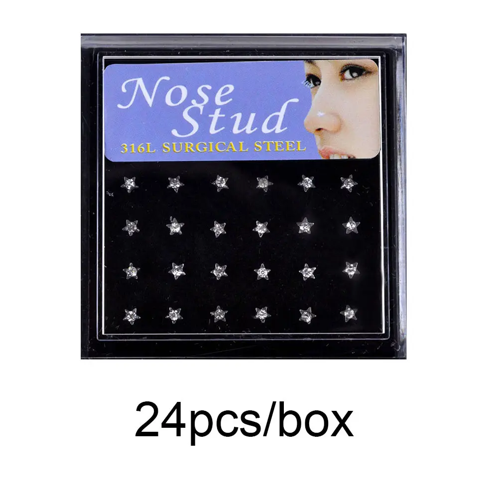 24/box white pentagram nose studs