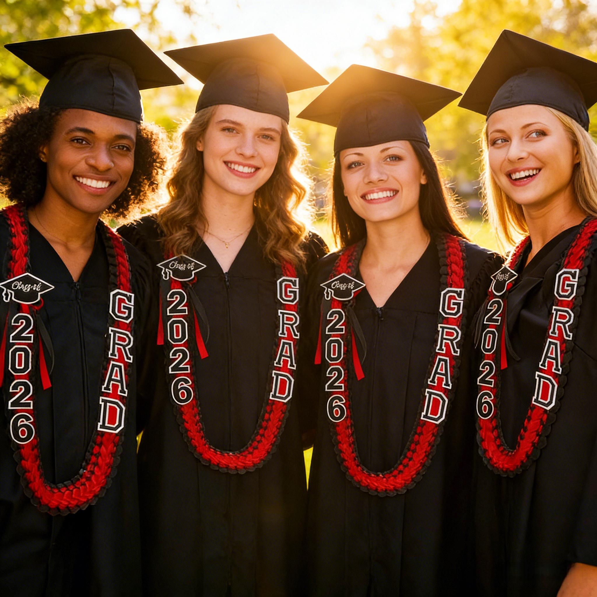 2026 Graduation Leis for Him Her - Hand-Woven Blue Braided Ribbon Lei with GRAD Letters & Cap Charm, Adjustable Graduation Money Lei with Safety Pins for Class of 2026 Graduation Ceremony Party Favors