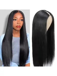 Upgraded No Leave Out V Part Straight Human Hair Wig, 180 High Density Glueless Wig, Natural Scalp Wig, Pre-Plucked Natural Black Hairline, Beginner Friendly Easy Install Natural Wig for Women Daily Use