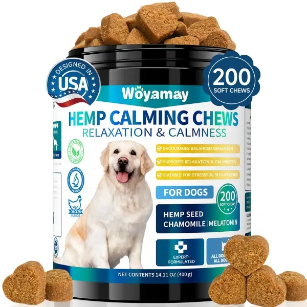 Woyamay Natural Melatonin Dog Calming Treats - 200 Soft Chicken-Flavor Chews for Anxiety Relief, Stress Management - With Hemp, Chamomile - Made in USA - USA TikTokShopHolidayHaul