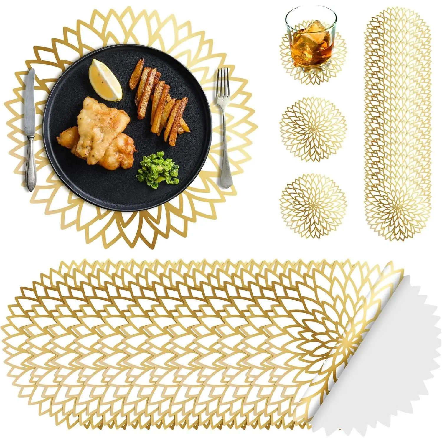 200 Disposable Paper Placemats and Coasters Set Summer Hawaiian Luau Placemat with Coasters Outdoor Indoor for Greenery Jungle Dining Table Decoration Shower Birthday( Round)