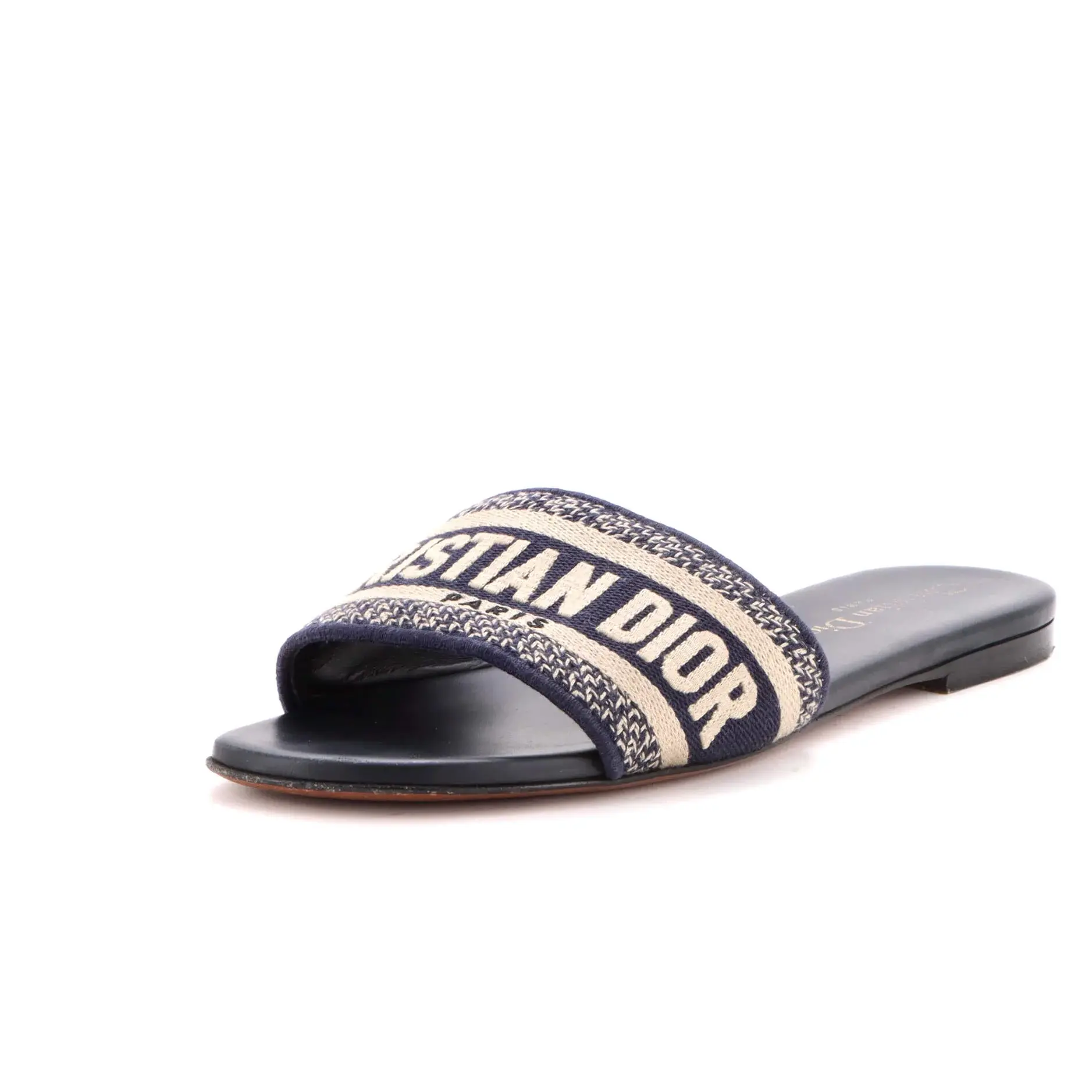 Pre-owned Christian Dior Women's Dway Flat Sandals Embroidered Canvas by Rebag