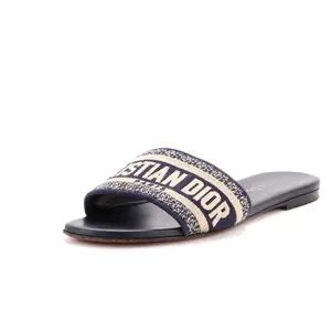 Pre-owned Christian Dior Women's Dway Flat Sandals Embroidered Canvas by Rebag