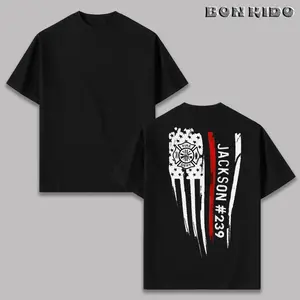 Personalized Firefighter Shirt, Custom Firefighter Tee Shirt, Thin Red Line Flag Shirt, Fire Department T-Shirt, Gift for Dad, Grandpa, Husband