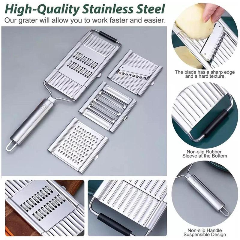 Stainless Steel 4-in-1 Multi-Slice Peeler Kitchen Utensil, 4 Adjustable Blades for Various Vegetables, Ideal Christmas & New Year Gift, Utensils