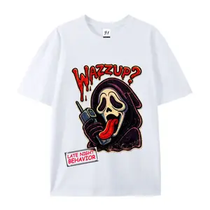 Ghostface WAZZUP Graphic Tee, Vintage Horror Streetwear Shirt, Y2K Dark Humor Oversized T-Shirt，Unisex, for couples