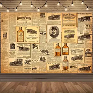 Old-fashioned newspapers and advertisements Backdrop wall hanging fabric, Room, Photo Studio props - Multi-purpose Room banner decor for home decor, parties, studios, home & garden, outdoor celebrations