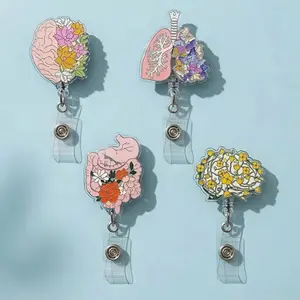 Floral Artistic Anatomy Badge Reel, Colon Lung Brain Nurse ID Holder, Medical Scrubs Work Accessory Unique Nurse Gift