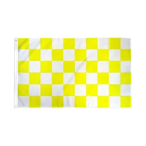 3x5ft Yellow & White Checkered Polyester Print Fabric Banner, Dye Sublimation Backdrop for Home, Festive & Party Supplies