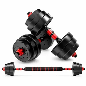WSA Adjustable Dumbbells Set 44 LB, 2-in-1 Dumbbell & Barbell Weight Set with Connector Bar PVC Cement Weight Plates Anti-Slip Handles Locking Nuts Home Gym Strength Training Equipment for Men & Women