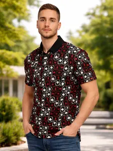 Poker Card Pattern Polo Shirt, Casino Style Golf Shirt For Men, Cool Vegas Outfit
