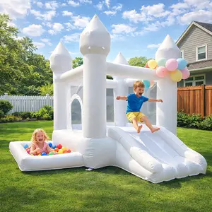 New Arrivals Oxford Fabric Inflatable White Mini Bounce House Bouncy Castle with Slide and Ball Pit for Toddlers Kids Party Soft Play outdoorfun