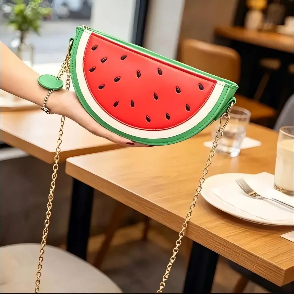 Women's Watermelon Crossbody Bag with Chain Strap, Stylish Purses Crossbody Bag for Daily Use