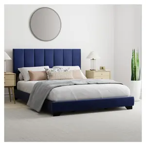 Reece Channel Stitched Upholstered Queen Bed, Sapphire Blue