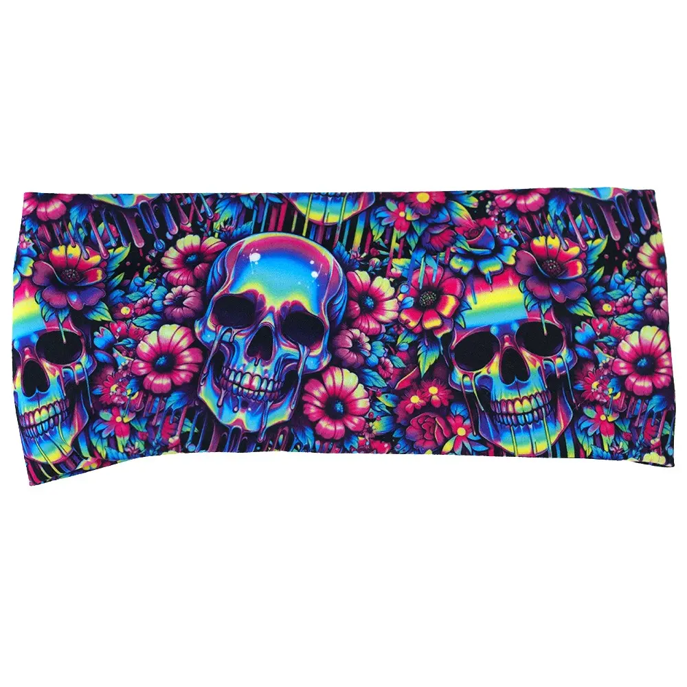 C V G Acid Skulls Headband, Unisex Thicker Fit Nylon Spandex Sweat Band, No-Slip Stretchy Headband Accessory for Working Out, Running & Yoga
