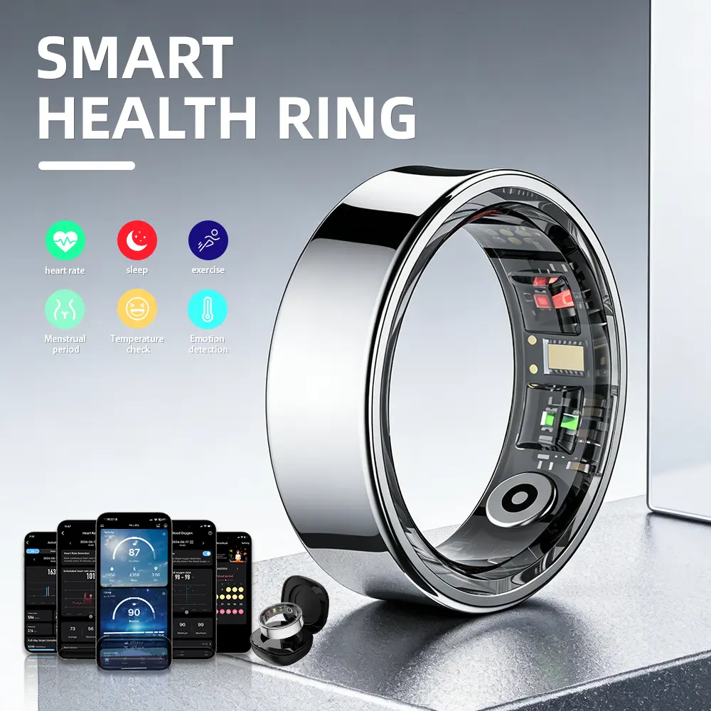 Minimalist Bluetooth Smart Ring Fitness Tracker for Men, IP68 Waterproof Wearable Device with Biometric Monitoring, Sleep, Activity, Body Temperature, Female Cycle Tracking, No Subscription, iOS & Android Compatible, Swimming-Friendly