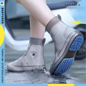 Unisex White Silicone Rain Shoe Covers - Thickened Anti-Slip, Eco-Friendly Waterproof for Rainy/Stormy Days Rainproof Neoprene Rubber Footwear Rain Boots