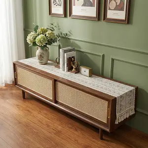 Tablecloth and table runner with a high-end feel, tassel knit, for TV cabinet, coffee table, dining table, modern minimalist long lace design
