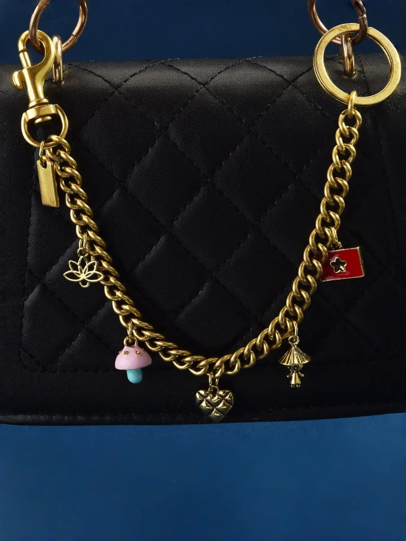Y2K Sweet Cool New Chinese Style Bag Charm Chain, Lotus/mushroom/heart/ Card/umbrella Pendant, Silver/, Fashion Accessory, Bag Chains