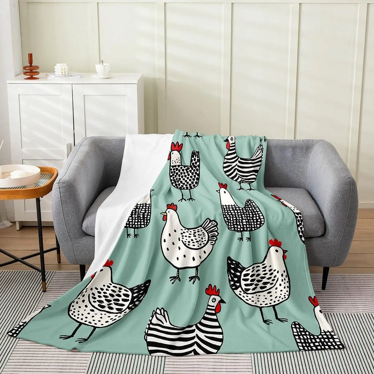 Chicken Blanket Baby Cartoon Chicken Throw Blanket for Kids Boys Girls Farm Animal Fleece Blanket Teal Black Living Room Decor Luxury Soft Fuzzy Blanket