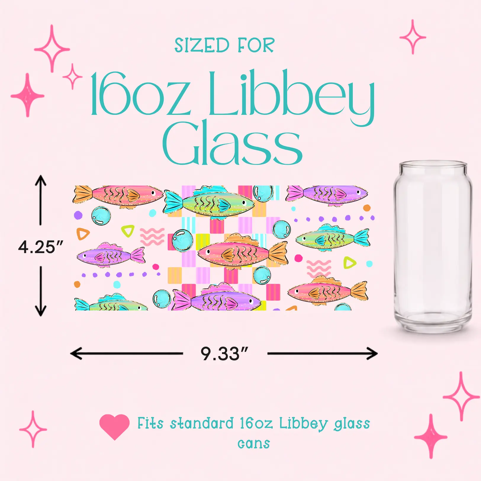 SUMMER - UV DTF Cup Wraps | 4-Pack 16oz Libbey Glass | Peel & Stick Waterproof | No Heat Needed