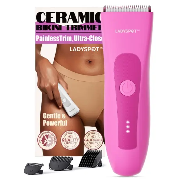 LADYSPOT Women's Ceramic Bikini Trimmer Shaver - High Quality Wireless USB Rechargeable Electric Waterproof Selfcare Product, Detachable Head, Precise, Safe, Portable, Seaside Ready, Ideal for Hair Removal on Bikini Line, Arms, Legs, Women's Gifts