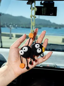 Handmade Crochet Soot Sprite Car Hanging – Anime Inspired Gift for Car & Studio Ghibli Fans