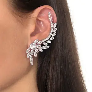 Full Diamond Personalized Earrings, Diamond-Studded, Light Luxury Fashion, Asymmetrical Water Drop Ear Cuffs, Women'S Zircon Earrings