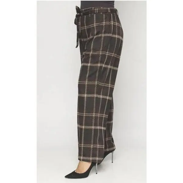 Curvy Black Brown Plaid Plus Pants