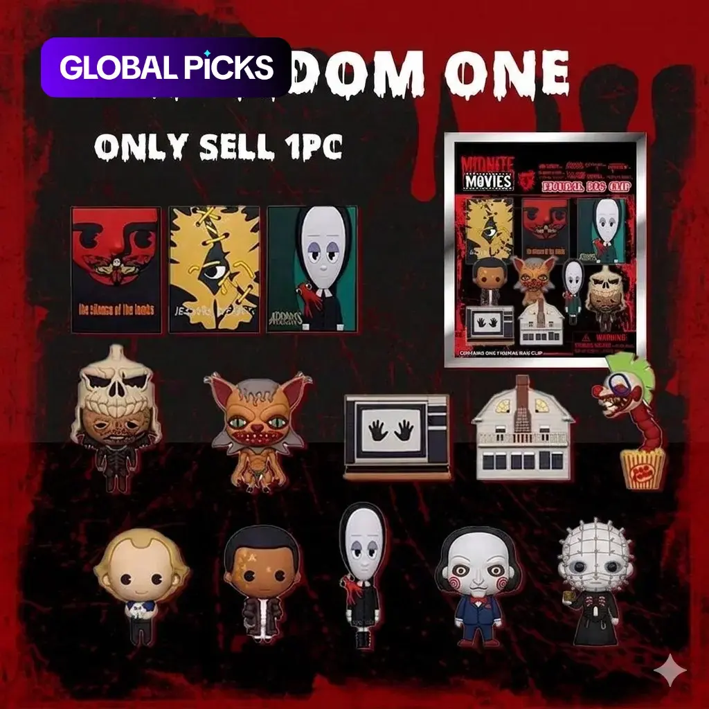 WB Officially Licensed MGM Midnite Movies Horror Mystery Blind Bag Keychain, 3D Anime Character Key Ring with Random Wednesday, Candyman or Other Character, Gothic Backpack or Car Key Pendant, Desktop Ornaments #GLOBAL PICKS