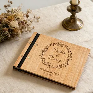 Personalized Wedding Anniversary Scrapbook Photo Album, Unisex Wedding Gift, Wooden Guest Signature Book for Wedding Anniversaries