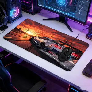 Sunset Sports Car Drift Scene Large Extended Gaming Mouse Pad, Non-Slip Rubber Base Stitched Lock Edge Desk Mat, Anime Style Road Trip Art Design, Durable Computer Accessory for Home Office & Gaming Setup, Perfect Gift for Car & Anime Fans