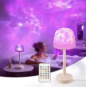 Waterproof Shower Lamp with Ocean Wave Projector for Bathroom, Cordless Rechargeable Bath Light with 16 Color Changing,Table Lamp with Soft 360˚Glow for Bathtub, Night Shower & Relaxing Dating