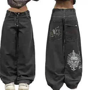 Hip Hop Streetwear Oversized Jeans, Grunge Death Print Baggy Jeans, Jeans With Skull Print, Plus Size jeans, Streetwear Pants
