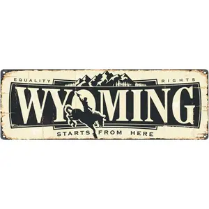 Wyoming Sign, America State Name Vintage Metal Tin Sign, Wall Decor for Office/Home/Classroom - Best Decor Gift Ideas for Women Men Friends 4x16 Inches