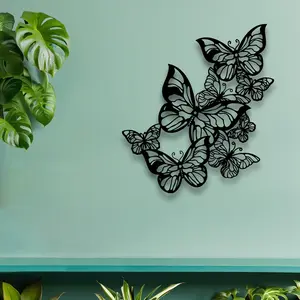 Elegant Butterfly and Floral Iron Sculpture, Beautiful Leaf and Wing Patterns, Indoor/outdoor Vertical Hanging Decor, Home, Garden, Office