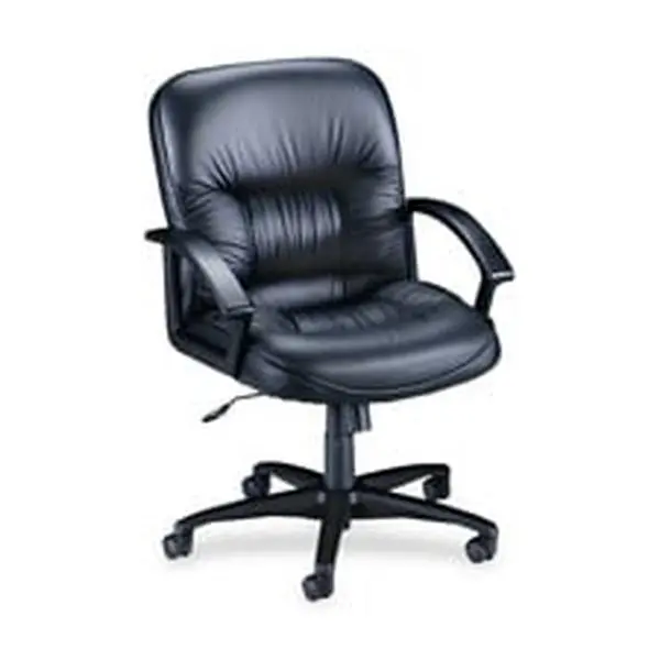 Lorell LLR60115 Contemporary Managerial Mid-Back Office Chair - Oversized Arms, Black Leather, Adjustable Seat, Pneumatic Lift - 25.75in x 29in x 38.50in-42in