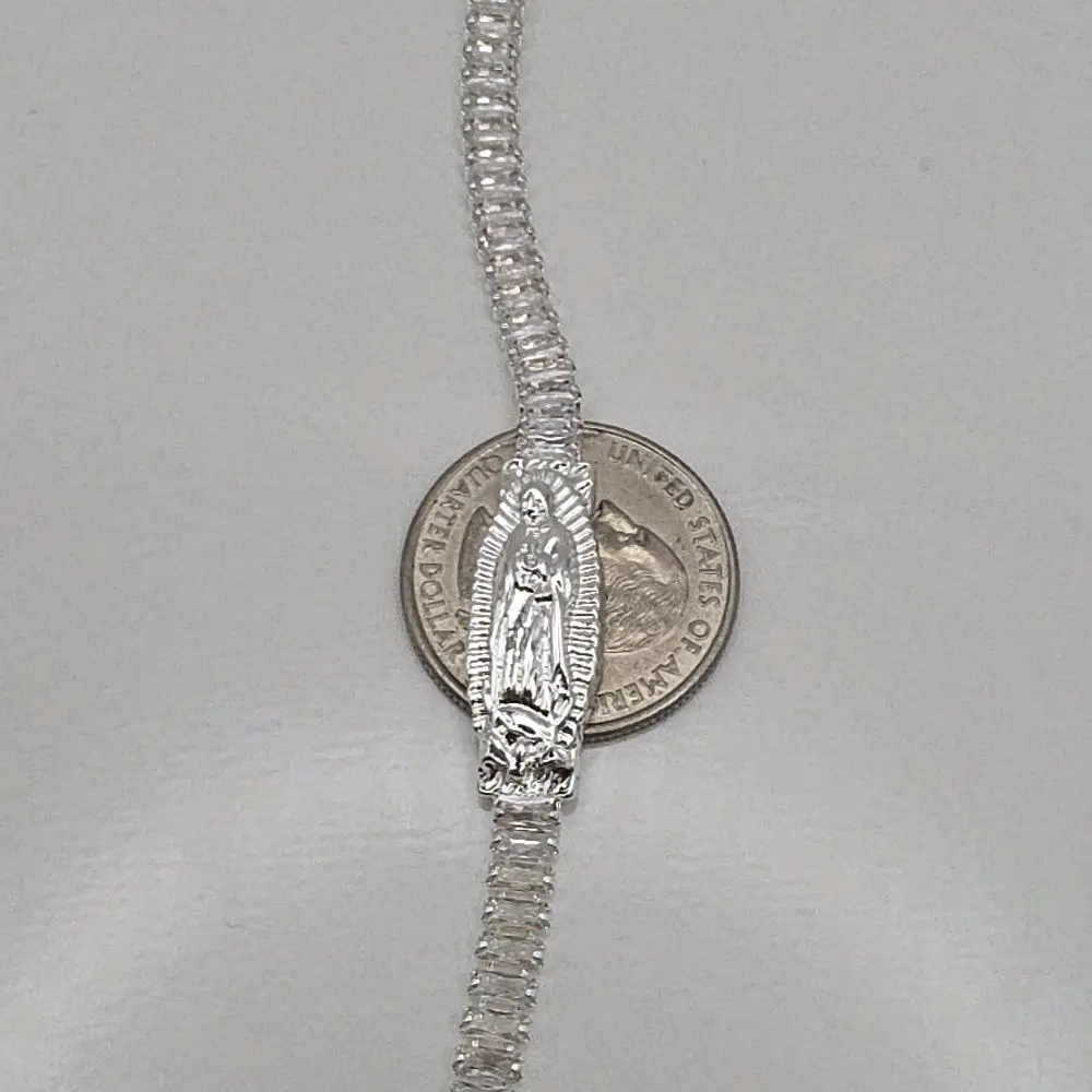 VIRGIN MARY beautiful style bracelet silver copper plated 7 ½ inches fashion style with clear stone's