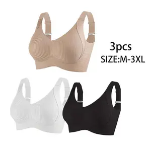 Women's 3-Piece Push-Up Bra Set - Adjustable Deep V-neck, Seamless High-support Wire-free Bra with Removable Pads, Soft Breathable Fabric, Sizes M-3XL