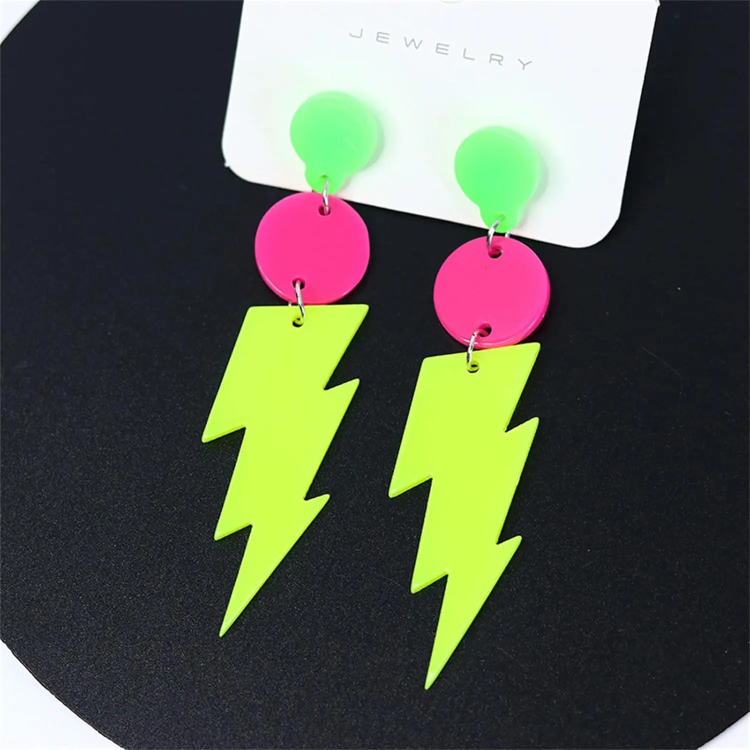 Multicolor 80s Neon Earrings for Women Vintage Minimalist Acrylic Exaggerated 70s 80s Lightning Bolt Geometric Dangle Earrings Halloween Accessory Jewelry 80's Party