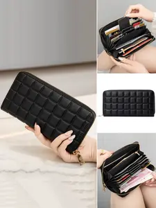 Checkered design women's wallet, simple and stylish design, durable material long wallet, suitable for daily use, is an ideal gift choice, fashionable accessory, Zipper wallet design
