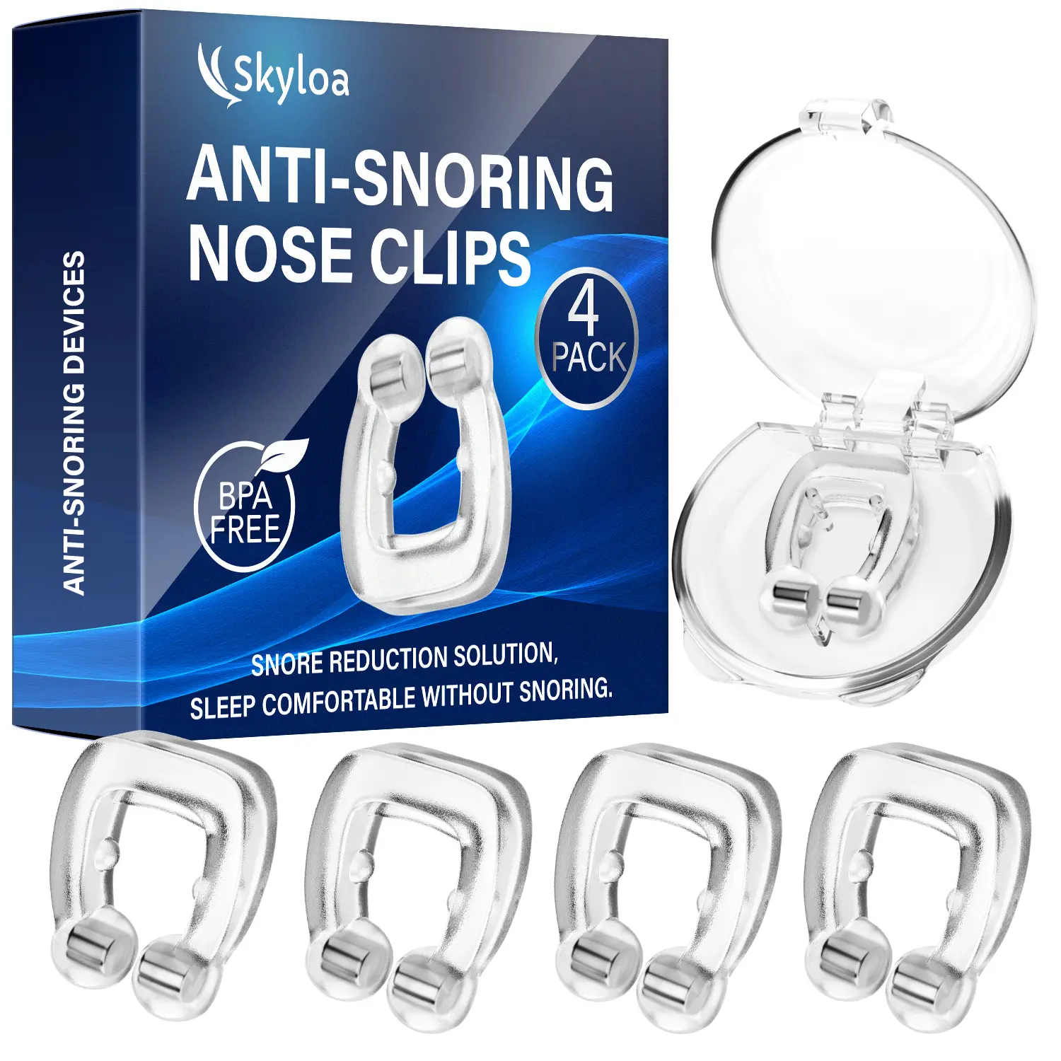 Anti-Snoring Nose Clip (4 PCS) – BPA-free, reusable, and comfortable. Enhances airflow to reduce snoring. Perfect for travel, men & women